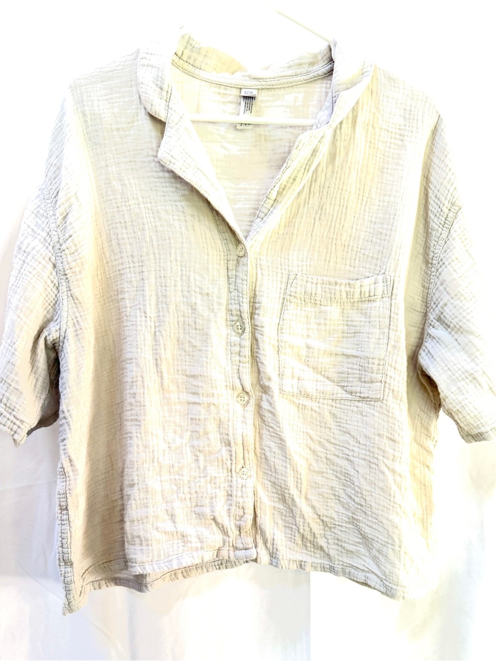 Airy White Cotton Gauze Button-Up Shirt, Women's Size XL